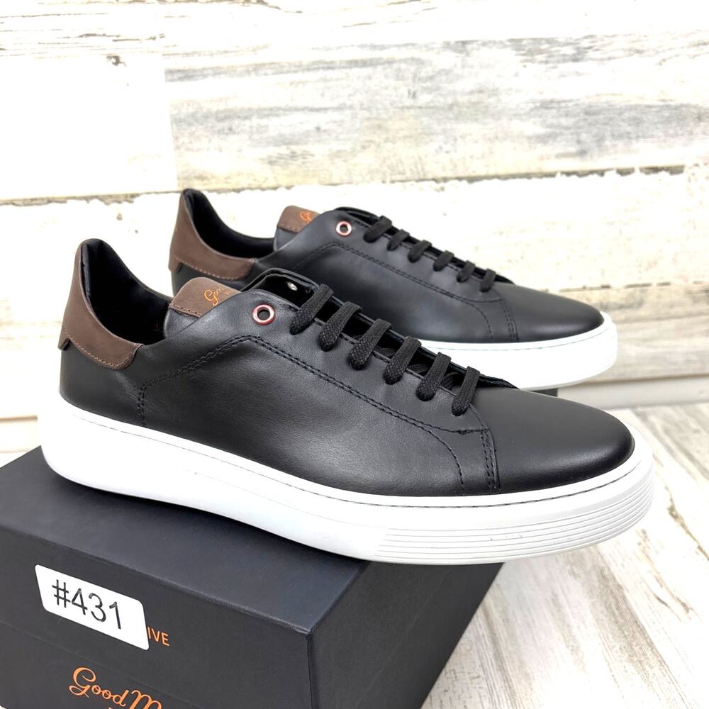 Good Man Legend London Mens 8.5 Black Leather Sneakers Italy NWT Luxe